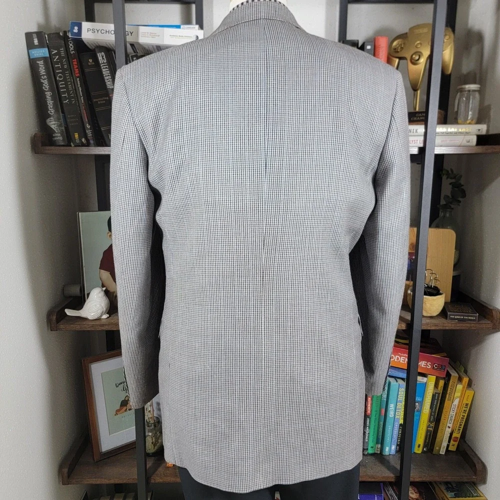 Jones New York Men's Sport Coat Three Button Gray Houndstooth Silk Wool Size 40L